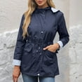 thumbnail image 1 of CQONEPT Rain Jacket for Womens Waterproof Windproof Peacoat Coats Softshell Drawstring Button Outerwear with Pockets Dark Blue M, 1 of 4