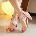 thumbnail image 1 of CQONEPT Rhinestones Sandals for Womens Dressy, Open Toe Ankle Strap Low Block Chunky Heels Sandals Sparkly Crystal Sandals Heels Shoes for Party Wedding Size 6.5 Pink, 1 of 7