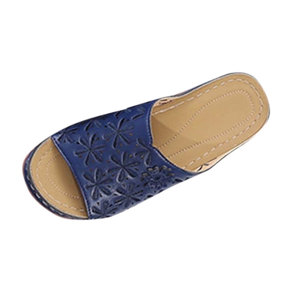 CQONEPT Sandals for Women Dressy, Comfortable Walking Wedge Sandals Cushion Footbed Platform Sandals Dressy Summer Slip on Sandals Casual Beach Shoes Dark Blue Size 6