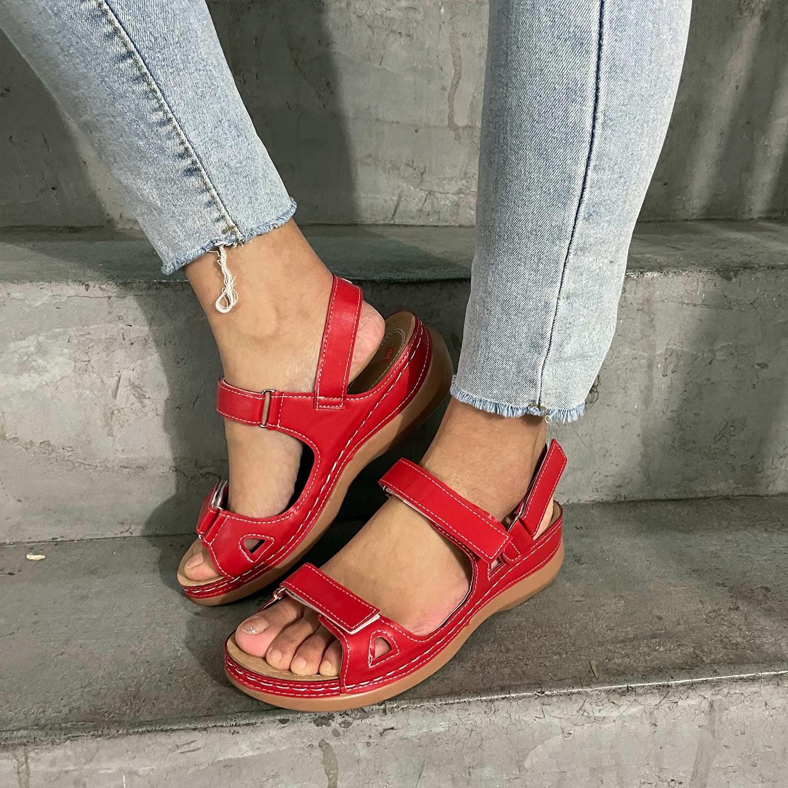 Women's Comfy Walking Wedge Sandals - Adjustable Hook Loop Summer Platform Shoes With Massage Footbed