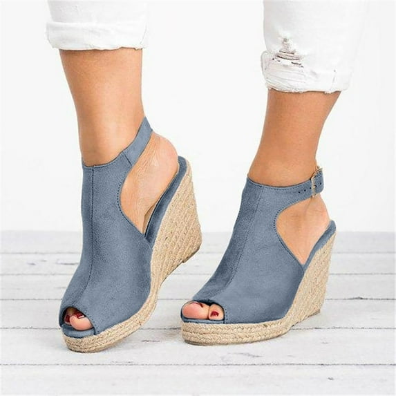 CQONEPT Sandals Women Dressy Summer Wedge, Womens Espadrille Wedge Sandals Open Toe Ankle Strap Buckle Platform Sandals Wedge High Heels Sandals Casual Summer Dress Shoes Size 6.5 Gray