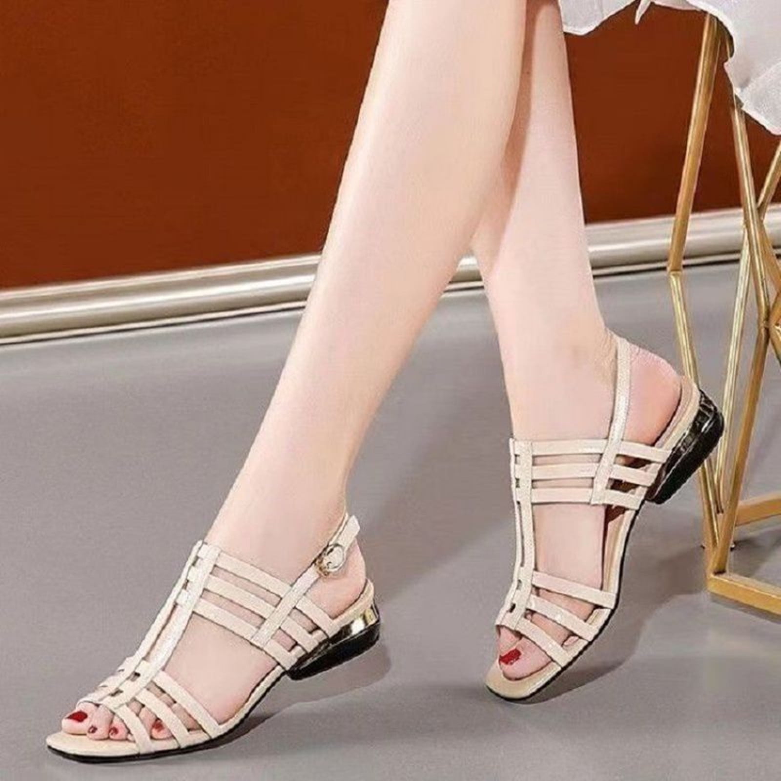 CQONEPT Sandals for Women Dressy- Women's Low Heels Sandals -Open Toe ...