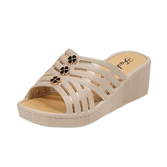 CQONEPT Sandals for Women Wedge Shoes: Comfortable Orthopedic Sandals Womens Dressy Summer Flip Flops Casual Walking Wedges Beige Size 6.5