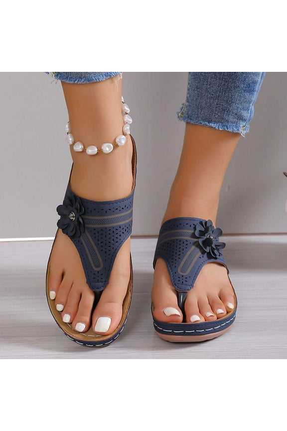 Sandals for Women Wedge Shoes: Comfortable Orthopedic Sandals Womens Dressy Summer Flip Flops Casual Walking Wedges Size 6 Blue