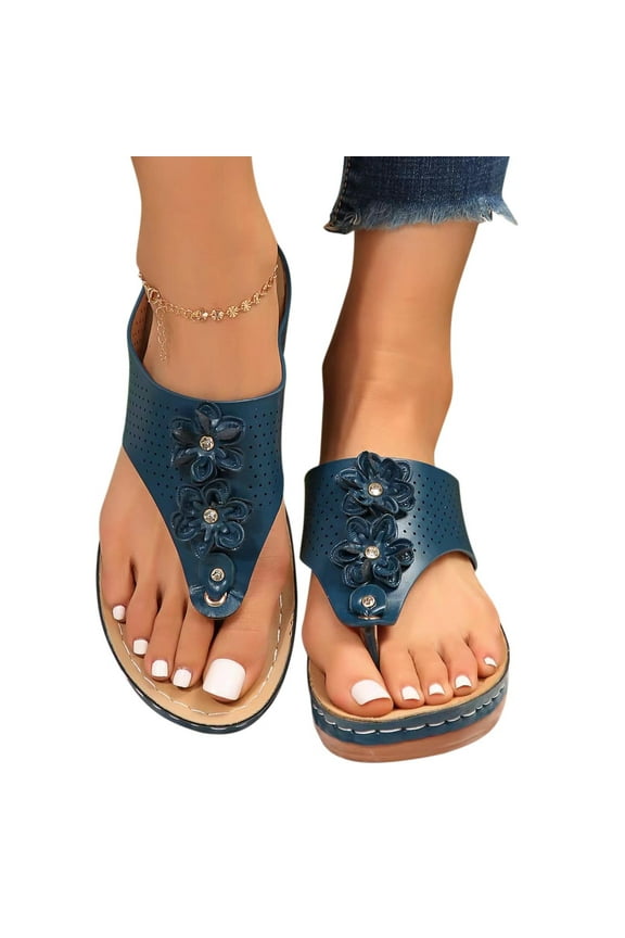 Sandals for Women Wedge Shoes: Comfortable Orthopedic Sandals Womens Dressy Summer Flip Flops Casual Walking Wedges Size 8.5 Navy