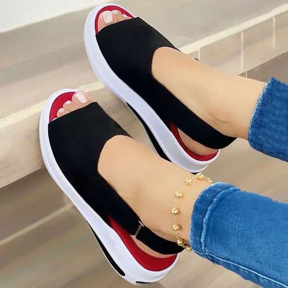 CQONEPT Sandals for Womens Dressy Summer Casual Open Toe Sandals Ankle Strap Open Toe Espadrilles Wedge Sandals Black 37