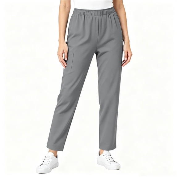 CQONEPT Scrub Pants for Women Straight Leg Soft Stretch Fabric Scrubs Elastic Waistband Comfortable Fit Pant Gray 2XL