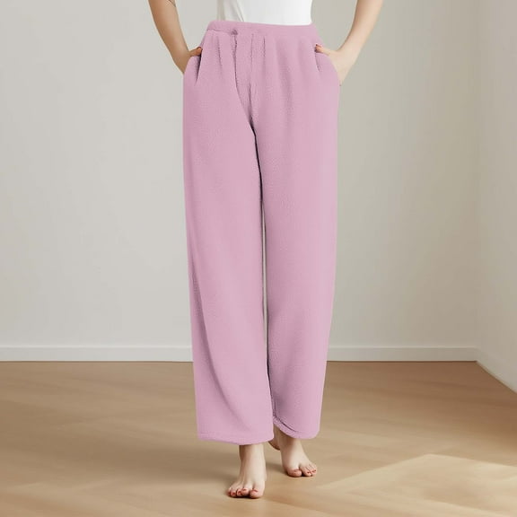 CQONEPT Sherpa Fleece Pajama Pants for Womens Lounge Cozy Soft Pj Pants Warm Winter Home Wear Bottoms with Pockets Pink XL