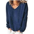 thumbnail image 1 of CQONEPT Sherpa Fleece Pullover Tops for Womens Plus Size Thick Thermal Long Sleeve Shirts V Neck Soft Fall Winter Lounge Navy L, 1 of 3