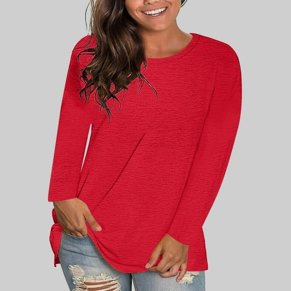 CQONEPT Sherpa Fleece Tops for Womens Fluffy Cozy Long Sleeve Shirts Crewneck Casual Fall Winter Tops Red S
