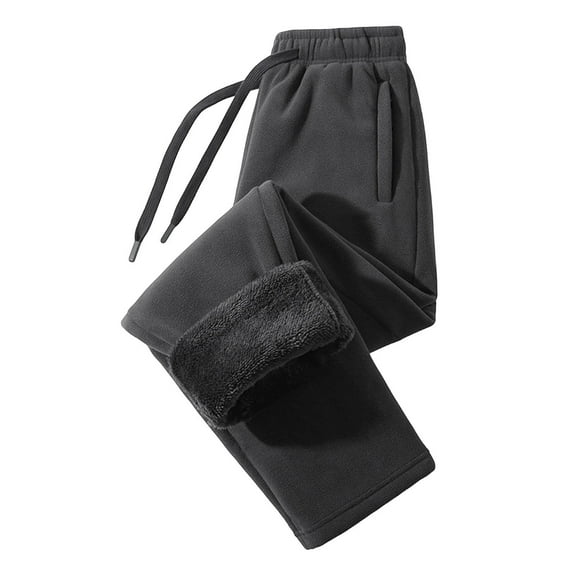 CQONEPT Sherpa Lined Pants for Mens Thermal Warm Winter Pant Drawstring Cozy Soft Casual Trousers with Pockets Dark Gray M