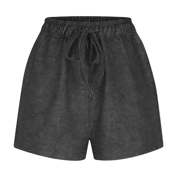 CQONEPT Short Jean for Womens Wide Leg Elastic Waist Drawstring Denim Shorts Summer Y2k Cropped Shorts with Pockets Dark Gray S