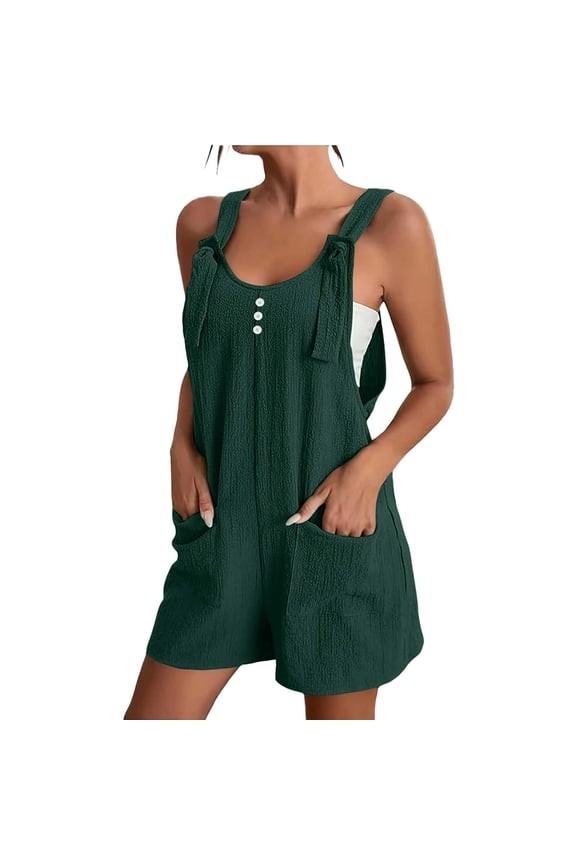 Short Jumpsuit for Womens Adjustable Strap Sleeveless Romper Summer Vacation Shorts with Pockets Army Green 2XL