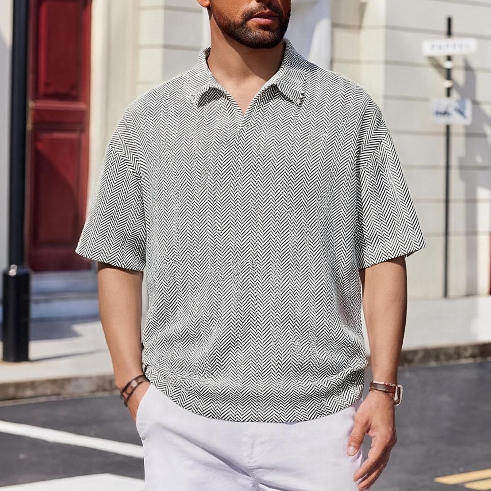 CQONEPT Short Sleeve Shirts for Mens Casual Lapel Neck Top Shirt ...