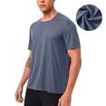 thumbnail image 1 of CQONEPT Short Sleeve Top Shirt for Mens Solid Color Stretch Running Fashion Basic Solid Color Shirts Gray L, 1 of 6