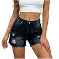 thumbnail image 1 of CQONEPT Shorts Jean for Womens Distressed Cut Off Frayed Denim Shorts Y2k Fashion Shorts with Pockets Black M, 1 of 5
