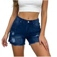thumbnail image 1 of CQONEPT Shorts Jean for Womens Distressed Cut Off Frayed Denim Shorts Y2k Fashion Shorts with Pockets Blue 2XL, 1 of 5
