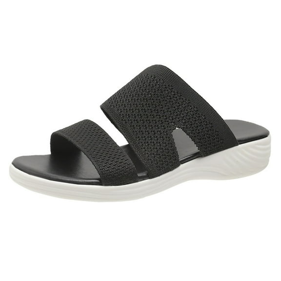 CQONEPT Slip on Sandals for Women Espadrilles Wedges Slides Comfortable Slip On Sandals Flatform Open Toe Bohemia Beach Sandals Casual Summer Slide Shoes Black Size 5.5