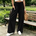 thumbnail image 1 of CQONEPT Smocked Waist Pants for Women Wide Leg Fall Casual Lounge Pant High Waisted Palazzo Ruffle Full Length Soft Trousers with Pocket Black 2XL, 1 of 7