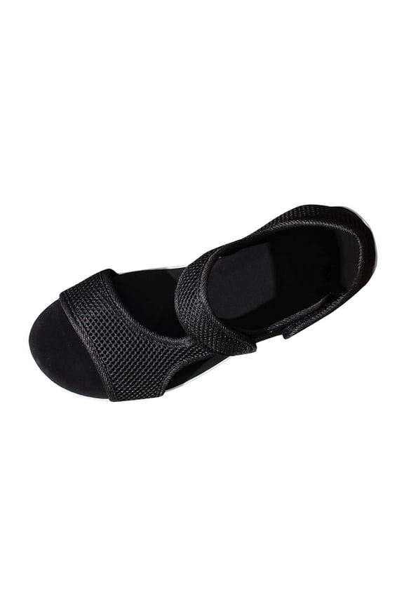 Split Toe Strap Man-Made Leather Ladies Cute Slides Outdoor Travel Dressy Flats Comfortable Walking Casual Summer Sandals for Women Fashion Footwear Black Size 5.5