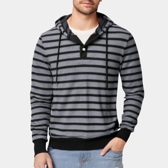 CQONEPT Stripe Sweatshirts for Mens Dressy Casual Hoodies Long Sleeve Lounge Pullover Fashion Hooded Gray S
