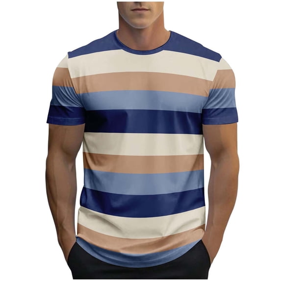 CQONEPT Striped Tshirts for Mens Short Sleeve T Shirt Summer Casual Workouts Running Tops for Mens Blue XL