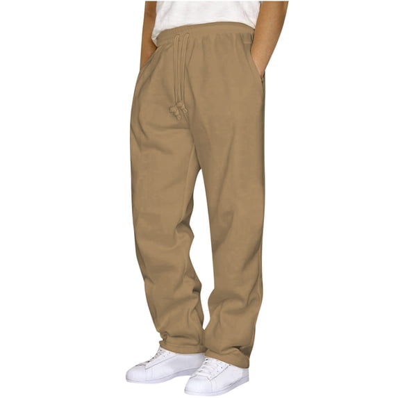 CQONEPT Sweatpants for Men Fall Winter Lounge Loose Fit Jogger Pant Drawstring Elastic Waisted Trendy Pants with Pockets Khaki L