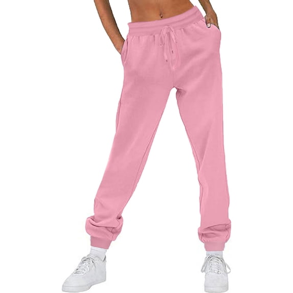 CQONEPT Sweatpants for Women Tapered Elastic Waisted Pant Baggy Loungewear Drawstring Cycling Sports Jogger Pant with Pockets Pink XL