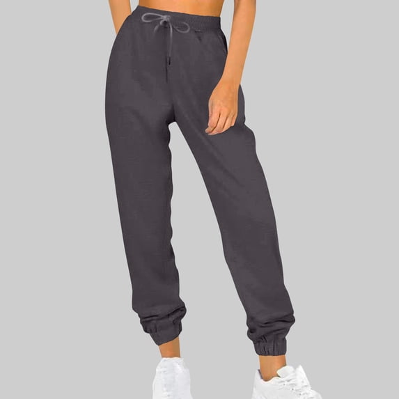 CQONEPT Sweatpants for Womens Fleece Lined Elastic Waisted Tapered Pants Drawstring Warm Fall Winter Trousers with Pockets Dark Gray 2XL