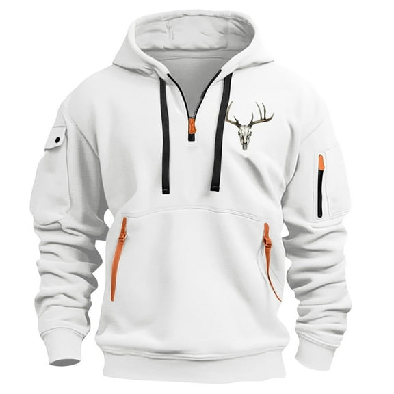 CQONEPT Sweatshirts for Mens Military Heavyweight Cargo Hoodies Lounge Workouts Pullover Tops Winter Hooded with Pockets White 3XL