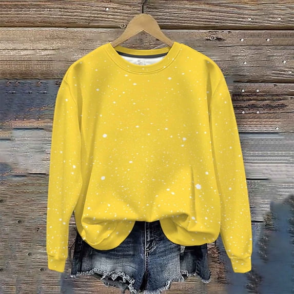 CQONEPT Sweatshirts for Womens Casual Loose Fit Pullover Top Fleece Lined Solid Color Clothes Fall Fashion Shirts Yellow XL
