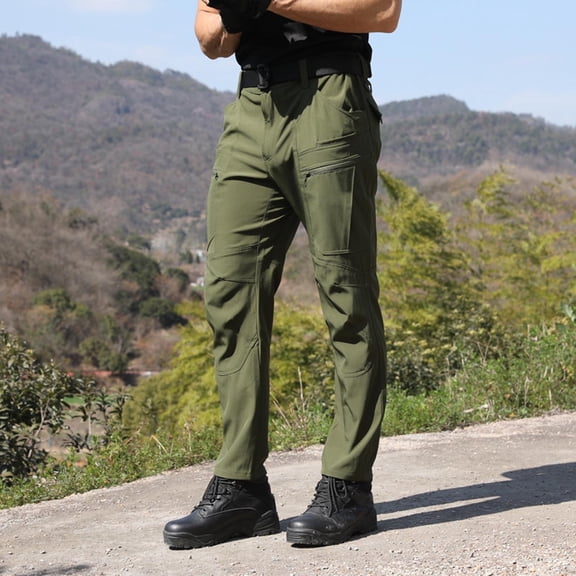 CQONEPT Tactical Pants for Men Quick Dry Fleece Lined Cargo Big and Tall Pant Waterproof Comfy Drawstring Camping Trousers with Pockets Army Green XXL