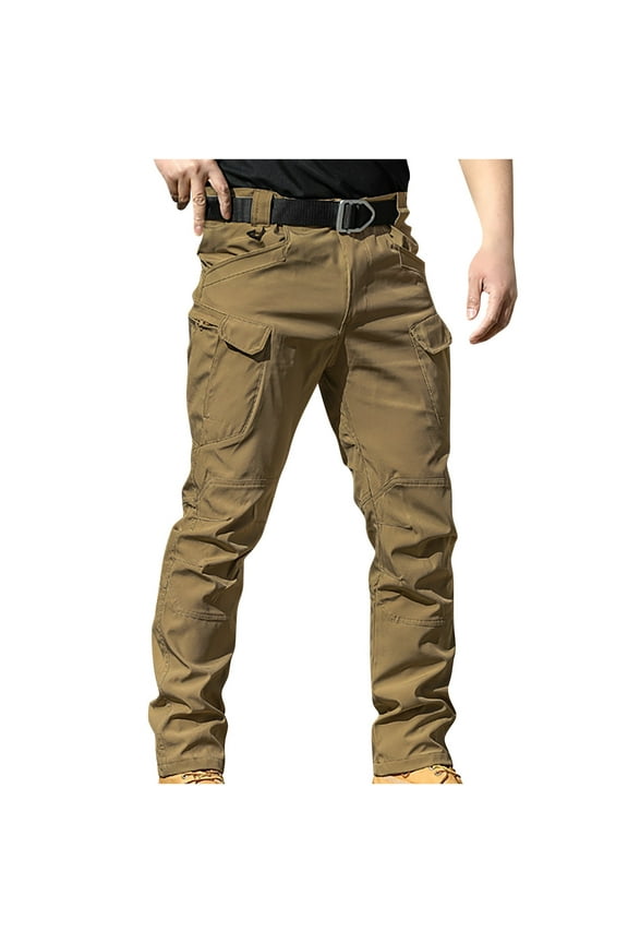 Tactical Pants for Mens Skinny Leg Lerisure Cargo Pant Outdoor Camping Hiking Travel Trousers with Multi Pockets Brown XL