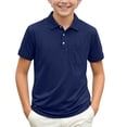 thumbnail image 1 of CQONEPT Teen Boys School Uniform Lapel Neck Tunic Top Casual Loose Fit Short Sleeve Shirts with Pockets Navy 11 Years, 1 of 7