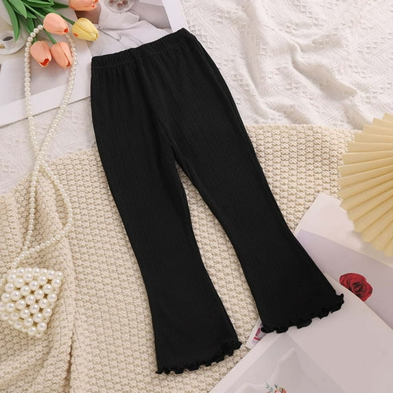 CQONEPT Teen Girl Flare Pants Wide Leg Baggy Casual Jogger Pant Loose Fit Athletic Sports Activewear Pants Black 7-8Years