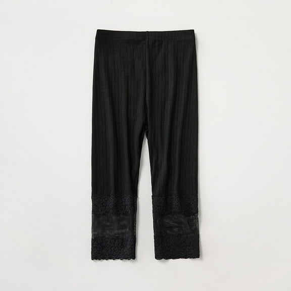 CQONEPT Teen Girl's Capris Pants Lace Patchwork Casual Loose Leggings Lightweight Fashion Comfortable Pants Black 150