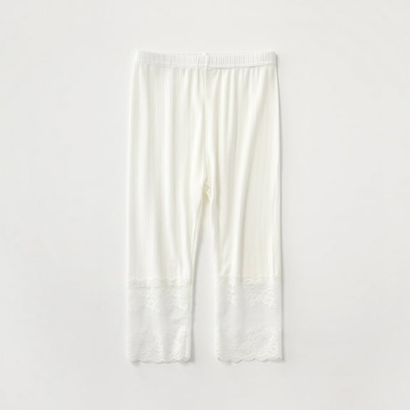 CQONEPT Teen Girl's Capris Pants Lace Patchwork Casual Loose Leggings Lightweight Fashion Comfortable Pants White 130