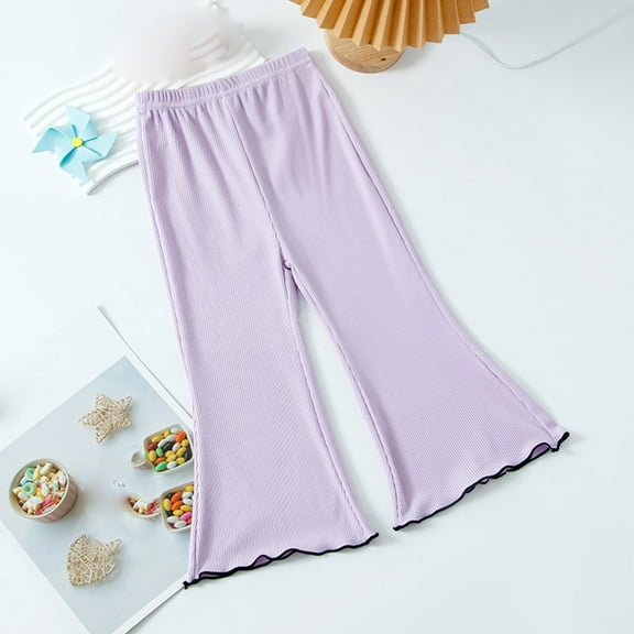 CQONEPT Teen Girl's Flared Pants Ice Silk Elastic Waist Yoga Pants Casual Baggy Workouts Pants for Girls Purple 8 Years