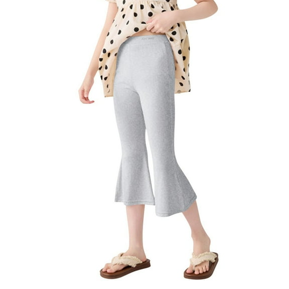 CQONEPT Teen Girls Capris Flared Pants Fashion Baggy Pant Lightweight Ruffle Cute Palazzo Streetwear Pants Gray 8 Years