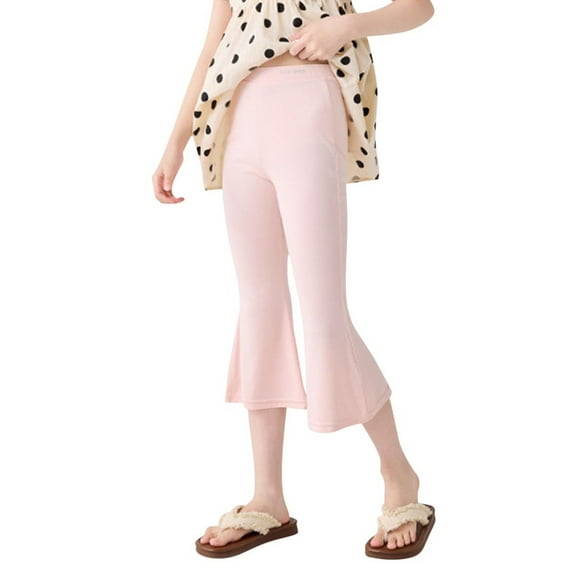 CQONEPT Teen Girls Capris Flared Pants Fashion Baggy Pant Lightweight Ruffle Cute Palazzo Streetwear Pants Pink 4 Years