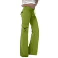 thumbnail image 1 of CQONEPT Teen Girls' Cargo Pants with Multi Pockets Bell Bottom Pant Drawstring Stretch Workouts Fashion Pants Green 120, 1 of 5