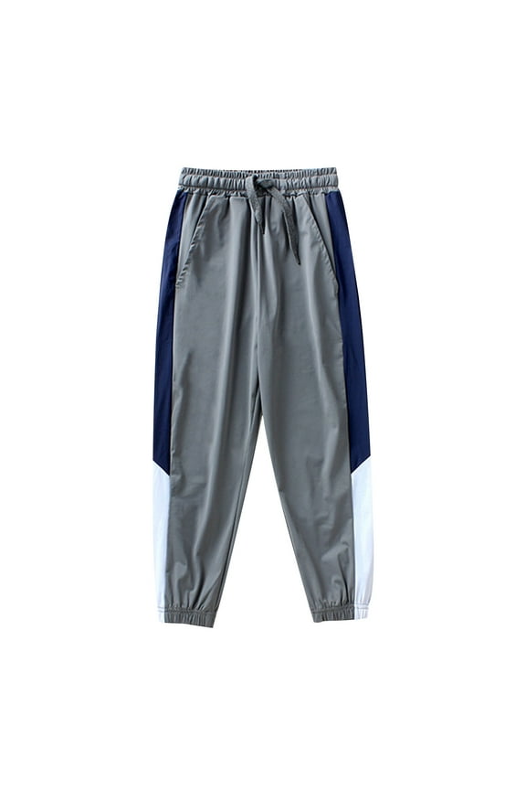 Teen Girls' School Uniform Pants Stripe Elastic Waist Cotton Pant Casual Loose Fit Pants with Pockets Gray 12 Years