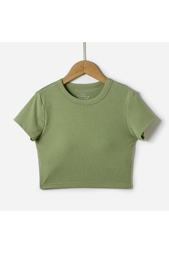 Teen Girls Shirts Build in Bra Crewneck Athletic Running Tops Tee Summer Casual Tshirts Green 16-17Years