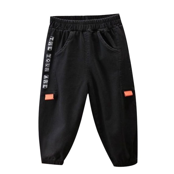 CQONEPT Toddler Boys Cargo Pants with Pockets Elastic Waist Youth Jogger Pant Casual Athletic Running Tapered Pants Black 7 Years