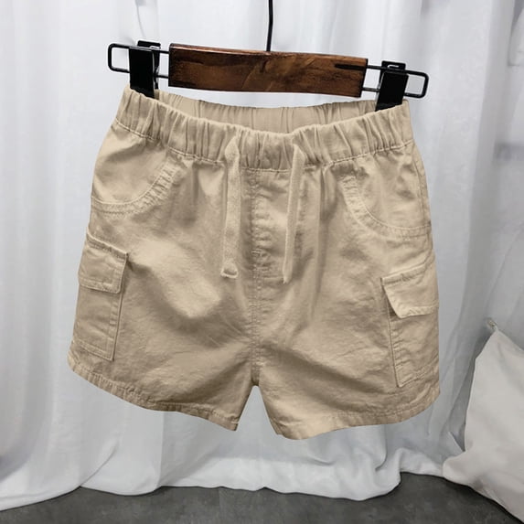 CQONEPT Toddler Boys Cargo Shorts Boys Solid Color Casual Summer Cotton Shorts Elastic Waist with Multi Pockets Khaki 1 Year