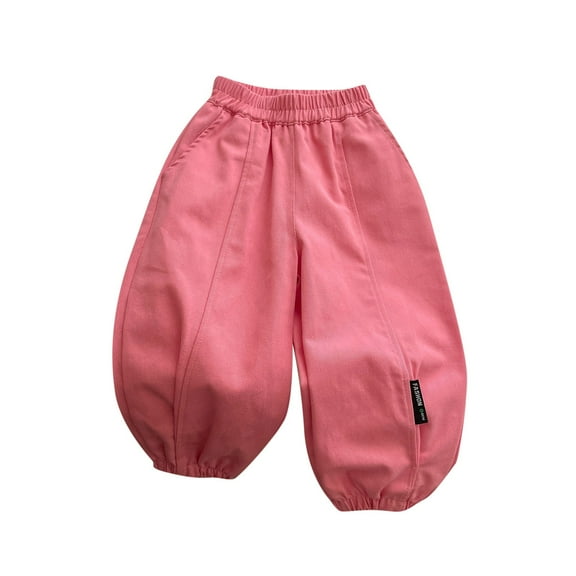 CQONEPT Toddler Girls Cargo Pants Cotton Elastic Waist Tapered Pants Lightweight Athletic Outdoor Pant with Pockets Pink 5 years
