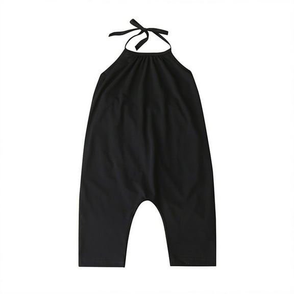 CQONEPT Toddler Girls Summer Clothes Casual Backless Strap Slouch Jumpsuit Harem Halter Fashion Romper Pants Black 2 Years