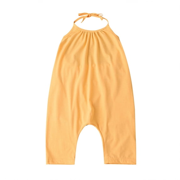 CQONEPT Toddler Girls Summer Clothes Casual Backless Strap Slouch Jumpsuit Harem Halter Fashion Romper Pants Gold 8 Years