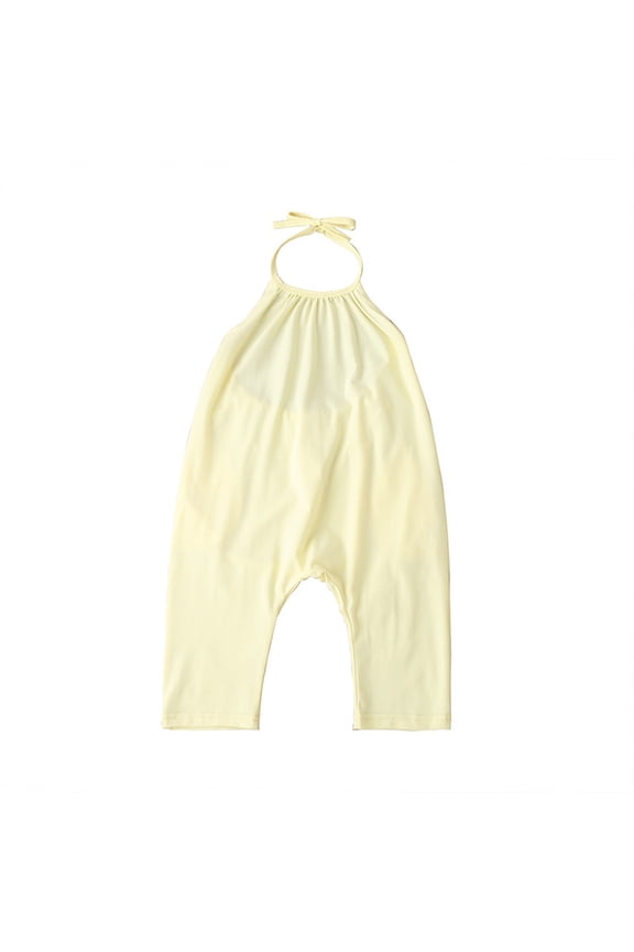 Toddler Girls Summer Clothes Casual Backless Strap Slouch Jumpsuit Harem Halter Fashion Romper Pants Yellow 5 Years