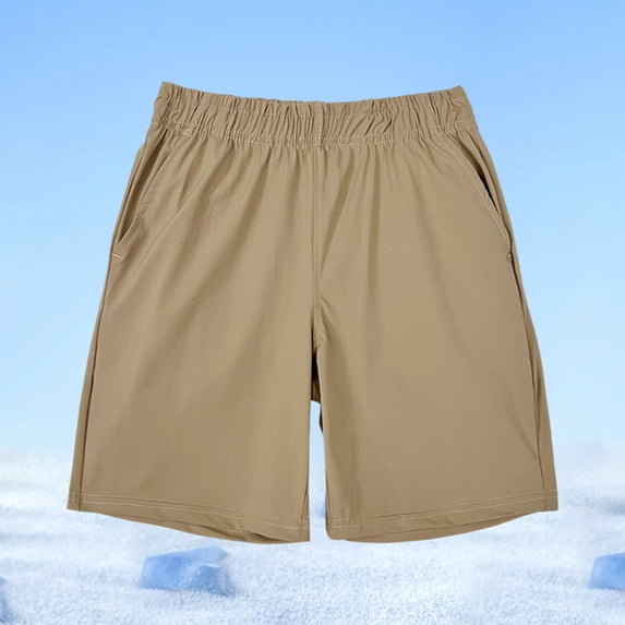 CQONEPT Uniforms Pull On Shorts for Boys and Girls with Elastic Waistbands Solid Color Shorts with 2 Pockets Khaki 8 Years